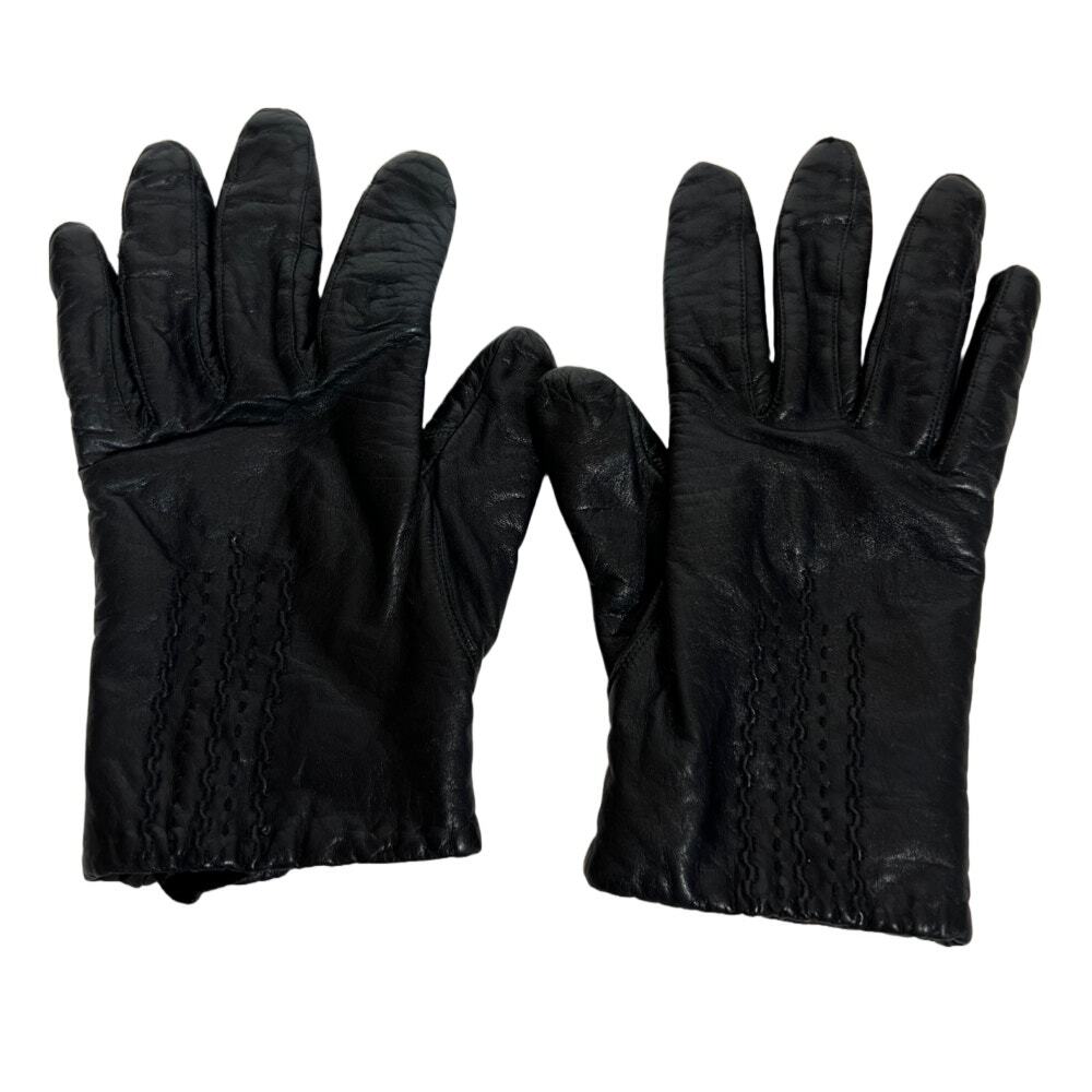 Van Raalte Black Leather Gloves 1980s Vintage Medium Knit Lining Vintage Retro